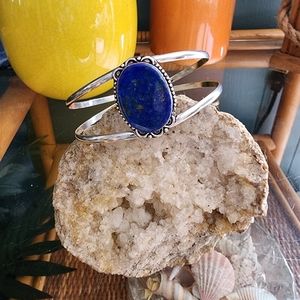 Silver and lapis cuff bracelet.